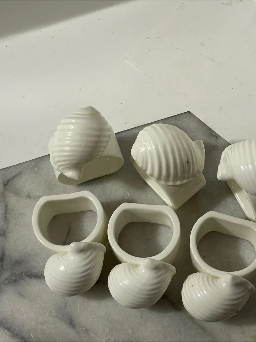White Ceramic Shell Napkin Rings - Set of 6